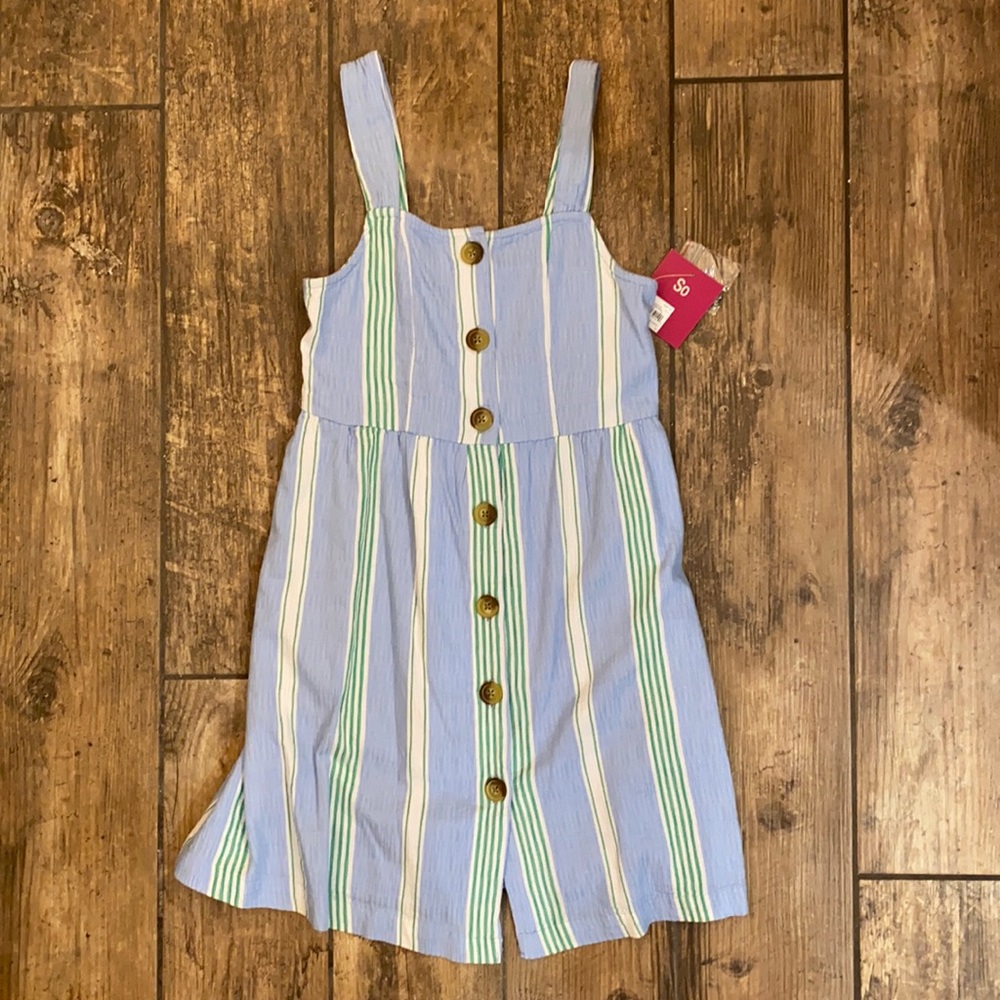 NWT GIRL’S DRESS BLUE GREEN WHITE STRIPE SZ 7/8